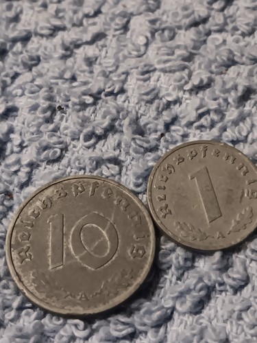 Damaged WW2 German 1 & 10 Reichspfennig , 1942 WWII Era Circulated Coins - Picture 20 of 20