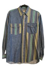 Vtg Ruddock Bros Shirt Mens Stripe Western Wear Cowboy Size XL Made In USA