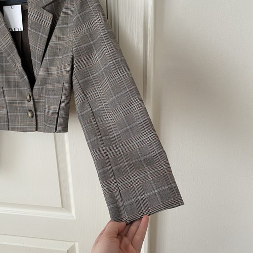 NWT Zara Cropped Brown Tan Plaid Check Double-breasted Kids Blazer Size 12 - Picture 7 of 12