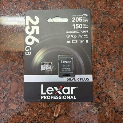 LEXAR Professional SILVER PLUS 256GB UHS-I microSDXC Memory Card w/ SD Adapter