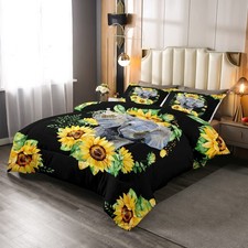 Elephant Comforter Set, Yellow Sunflower Down Comforter Twin Size for Kids Gi...