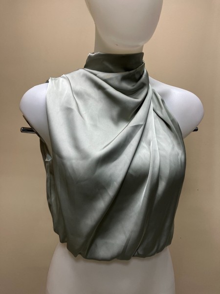 ThatssOfetch Sage Green Satin Draped Halter Top Size AU 8 Elegant