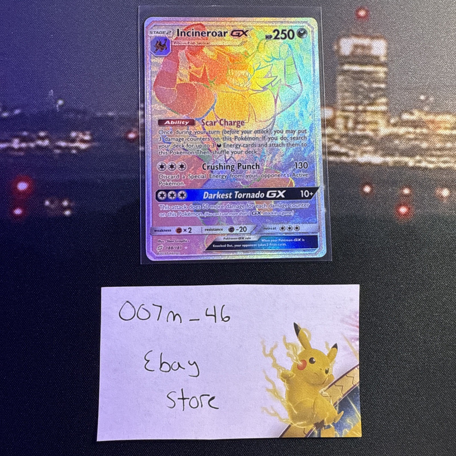 Pokemon 2019 SM Team Up Incineroar GX Card TCG 188/181 RainbowRare NEW MINT GMT