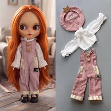 Blythe Doll Clothes Outfit Dress Shirt Overalls Hat Set for 1/6 BJD 12" Doll