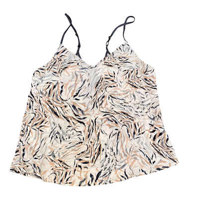 Primark Trägertop Damen XS Creme Geometrisch Ärmellos V-Ausschnitt Spaghettiträger