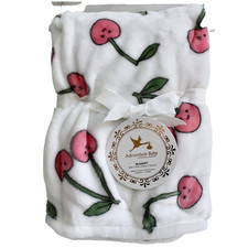 Adirondack Baby White Pink Cherry Print Lovey Soft Plush Baby Blanket