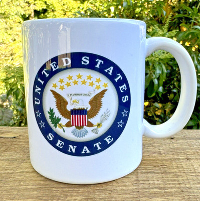 U.S. SENATE Made in USA White Ceramic Coffee Mug Cup United States Emblem EUC