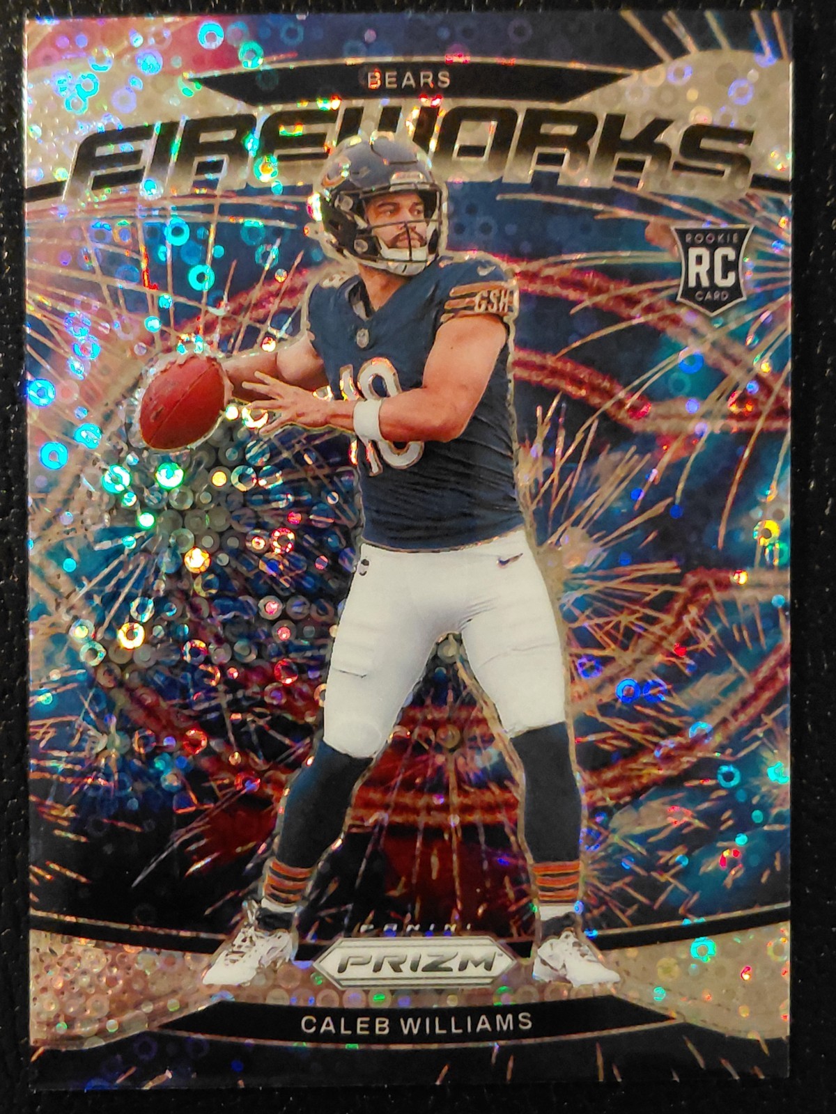 2024 Panini Prizm No Huddle Fireworks Caleb Williams RC Silver Disco Prizm #25