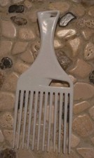Vintage Plastic Hair Pick Lift Comb White Perm Cut Out Accents Retro