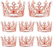 8-Piece Pearl Crystal Tiara Cake Toppers - Queen  Princess Decorative Crowns fo