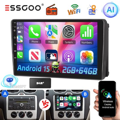 DAB+ Android 15 Autoradio Für Ford Focus Transit MK7 S-Max 2+64GB Carplay GPS AI