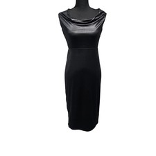 NBD Midi Dress Womens Medium Black Cowl Neck Open Tie Back Satin Finish Bodycon