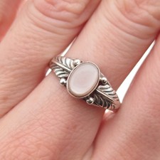 Old Pawn Sterling Silver Vintage Southwestern MOP Feather Tribal Ring Size 8.5