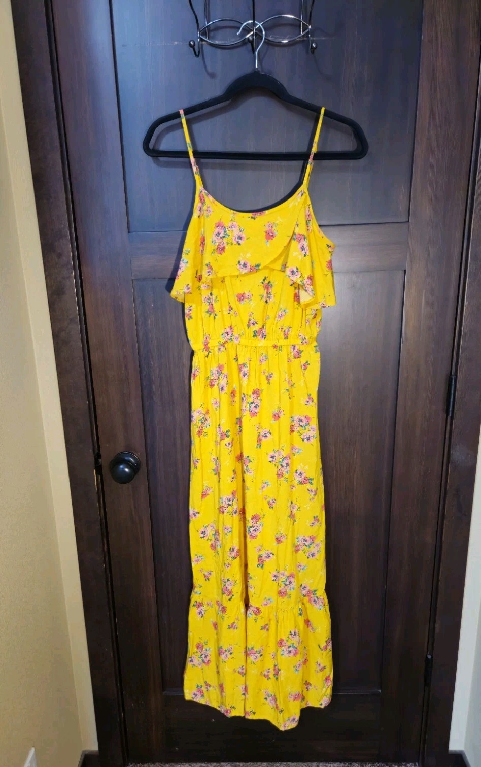 EUC Women's Yellow Floral Print Long Maxi Tank Sun Dress Size Small