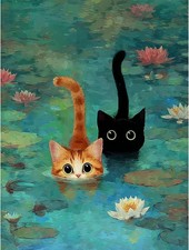 Black Cat Diamond Art Kits for Adults, 5D DIY Orange Cat Diamond Painting Kits f