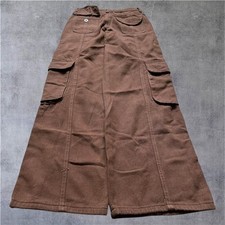 Vintage Y2K Super Baggy Wide Leg Brown Denim Cargo Pants 27x30 Skate Style