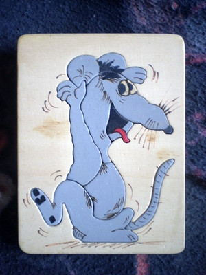 Uli Stein Standing Mouse 6 Piece Wooden Jigsaw Puzzle Approx 14x11x1.5cm DIY UNIQUE