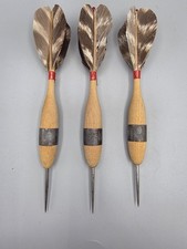 Vintage Set of Wooden Darts With Feather Flights - W Box