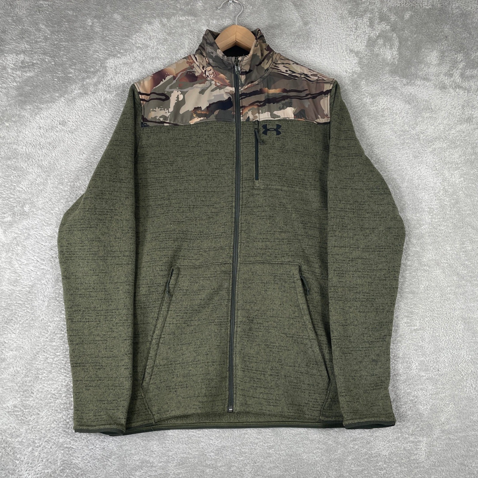 Under Armour Fleece Jacket Mens Medium Green Camo Full Zip H