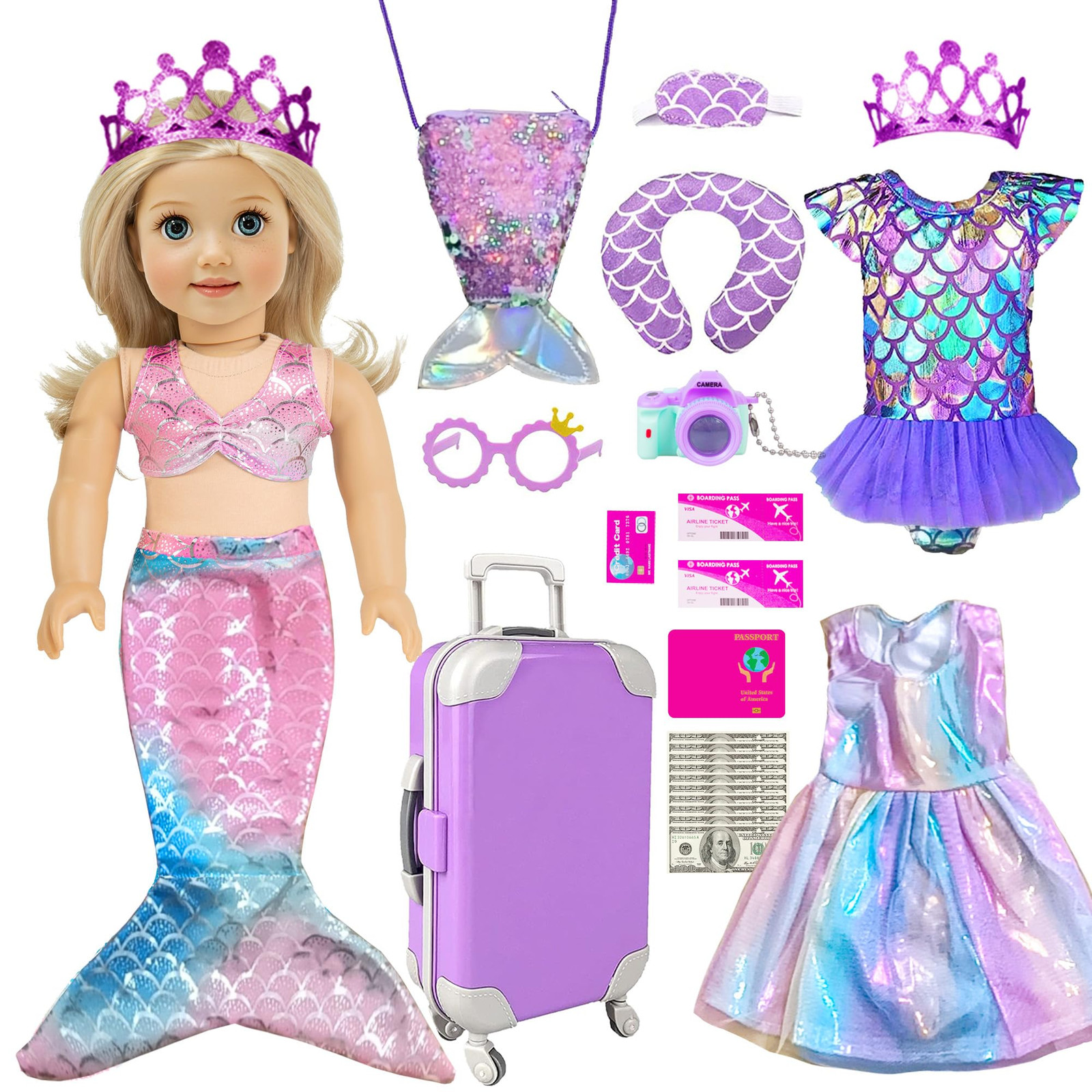 Mermaid 18" Doll Clothes & Accessories Luggage Travel Play S