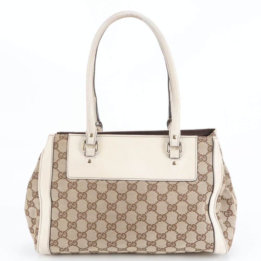 GUCCI GG Canvas Interlocking G Flower Tote Bag 190247 Leather Brown White Italy thumbnail 3