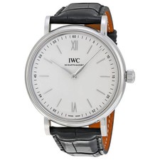 IWC Portofino Silver Dial 8 Day Power Reserve Black Leather Men's Watch 5111-02