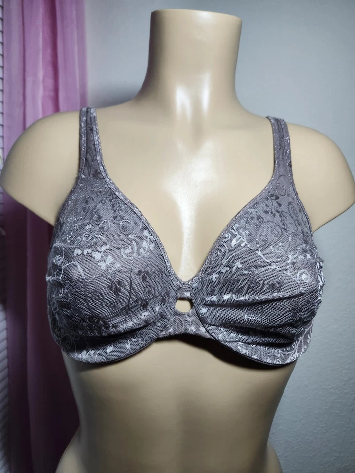 Красивый кружевной бюстгальтер на косточках 34D серо-коричневый  - Изображение 2 из 4