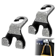 Bling Car Purse Hooks 2Pcs, Rhinestones Car Headrest Hook Backseat Bling White