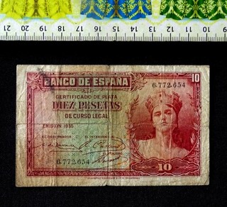 ( AUST 0.80 ) Spain Banknote 10 Pesetas Year : 1935 .
