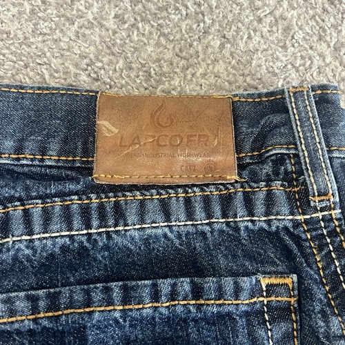 Pantalones de mezclilla LAPCO FR para hombre 36x30 rectos resistentes al fuego azul lavado oscuro - Imagen 14 de 24
