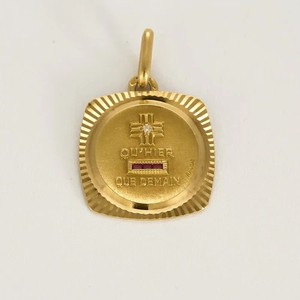 Authentic French Medal Love Augis Shield Pendant 14k Yellow Gold Plated Lab Created Ruby