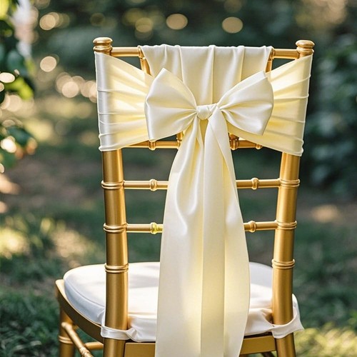 Champagne Satin Chair Sashes 50 Pack, Light Gold Chair Bows for Folding Chair... - Picture 7 of 9