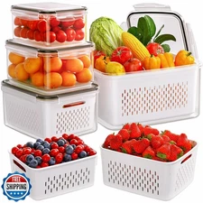 5-Pack Fruit Storage Containers for Fridge with Removable Colande