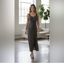Lauren Ralph Lauren Sleeveless Gathered Jersey Travel Knit Maxi Dress Brown 14