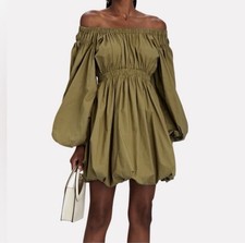 ULLA JOHNSON Martine Willow Puff-Sleeve Mini Cotton Dress size 2