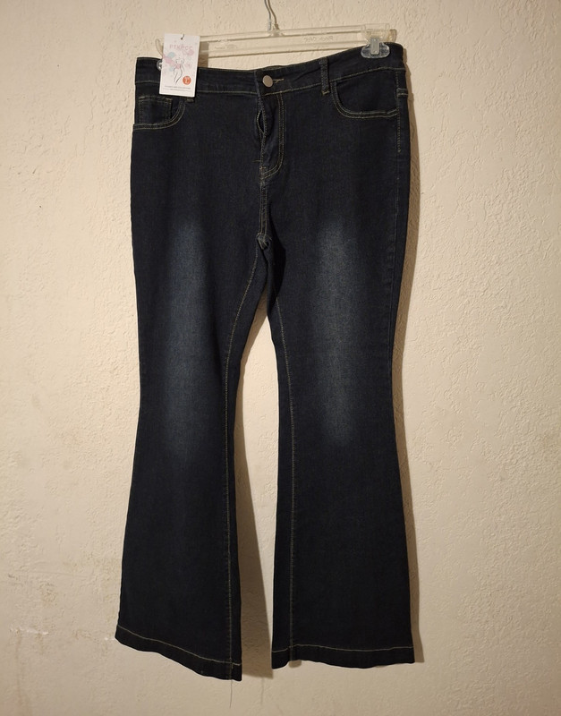 PTKPCC Women's Bootcut Dark Wash Blue Denim Jeans 5-Pocket Button Size L