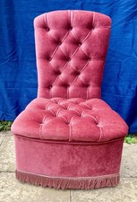 VintageChair upholstered Ruby red brushed velvet material,buttoned,Skirted.