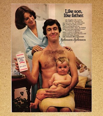 Johnson & Johnson Baby Powder Like Father Son - Magazine Print Ads Poster 1980
