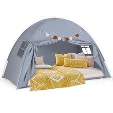 COSTWAY Foldable Fairy Castle Play Tent Kids Indoor Bed Canopy Grey