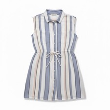 Japna Women’s Sleeveless Shirtdress Pastel Striped Cotton Tie Waist Large
