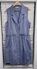 NWT Eliza J Oxford Blue Sleeves  Shirt Dress  16 Ruffle Waist With Pockets