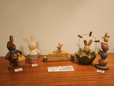 5 Easter Blossom Bucket Figurines: Suzi Skoglund "Bunny, Rabbit, Chick, Eggs VTG