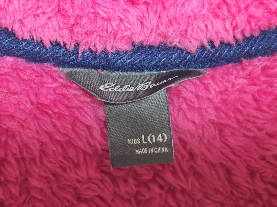 Eddie Bauer Jacket Youth Girls Sz L (14) Pink Blue Fleece Full Zip Fuzzy Sherpa - Image 4 of 4