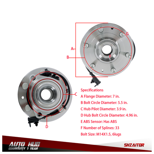 Pair Front Wheel Bearing Hubs For Chevrolet Silverado 1500 2007-2013 6 Stud 4WD - Picture 9 of 13