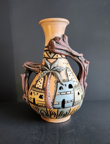 Handcrafted 11" Southwestern Clay Vase with Sculptural Asymmetric Handles - Picture 6 of 9