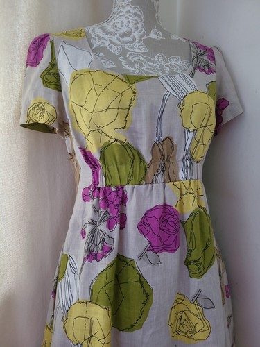 Beautiful HOBBS Dress Size 12 Fit & Flare 100% Linen Floral pockets lined Excl - Picture 2 of 17
