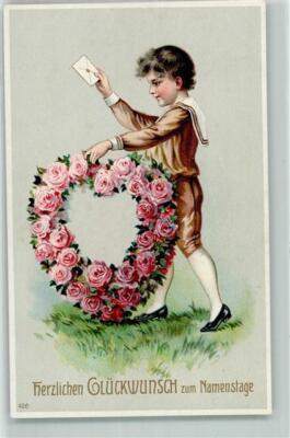 39165398 - Heart of Roses, Child with a Letter Birthday - Krippner Postcard