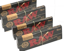 4x Packs RAW ALL NATURAL BLACK Double Pressed CLASSIC 1 1/4 Size ROLLING PAPERS
