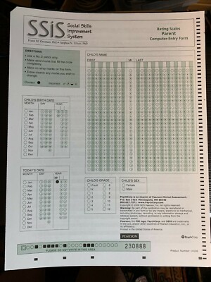 Social Skills Improvement System (SSIS) Computer Entry Parent Forms