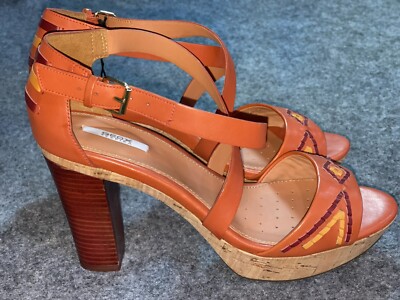 Geox Respira Block Heel Sandals Brown Strappy